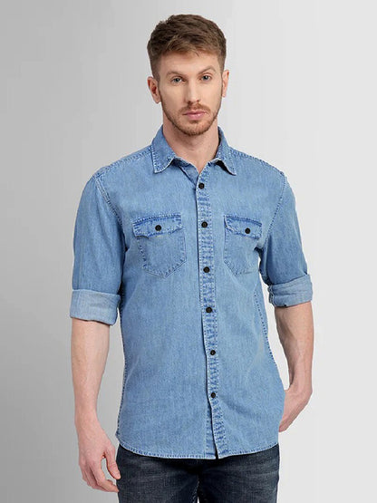 Light Blue Denim Shirt for Men with 2 Pocket