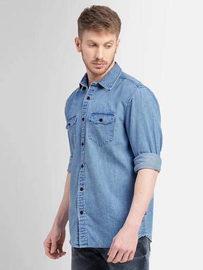 Light Blue Denim Shirt for Men with 2 Pocket