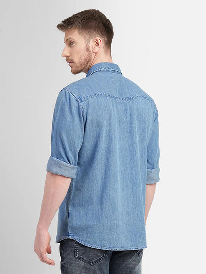 Light Blue Denim Shirt for Men with 2 Pocket