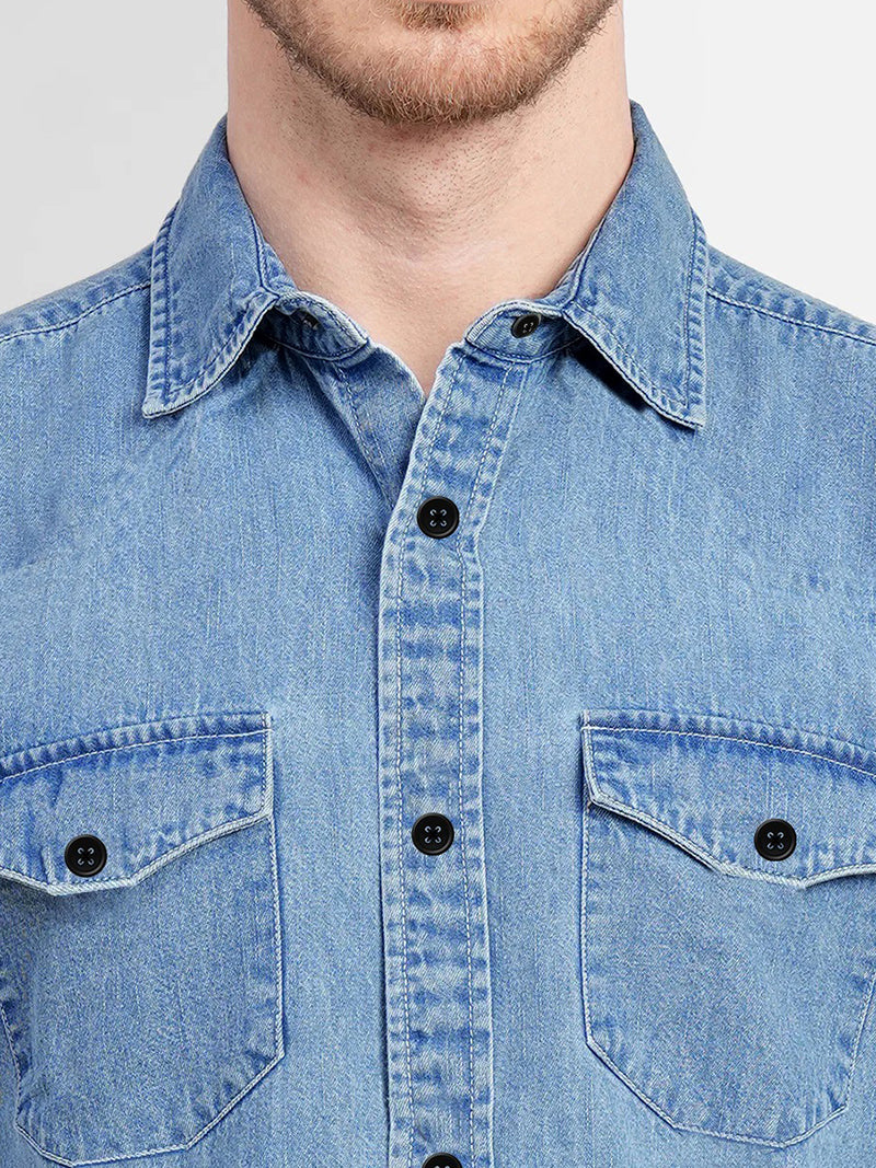 Light Blue Denim Shirt for Men with 2 Pocket