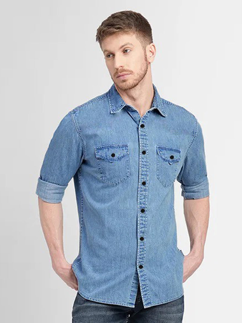 Light Blue Denim Shirt for Men with 2 Pocket