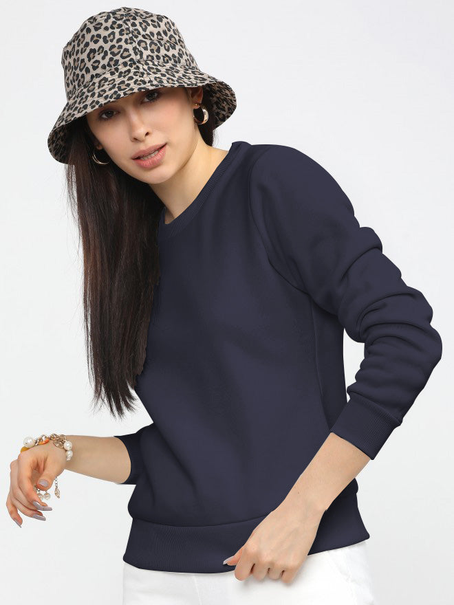 Navy Blue Plain Sweat Shirt for Women