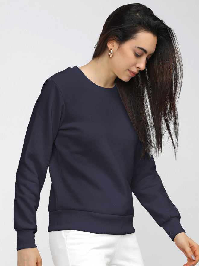 Navy Blue Plain Sweat Shirt for Women