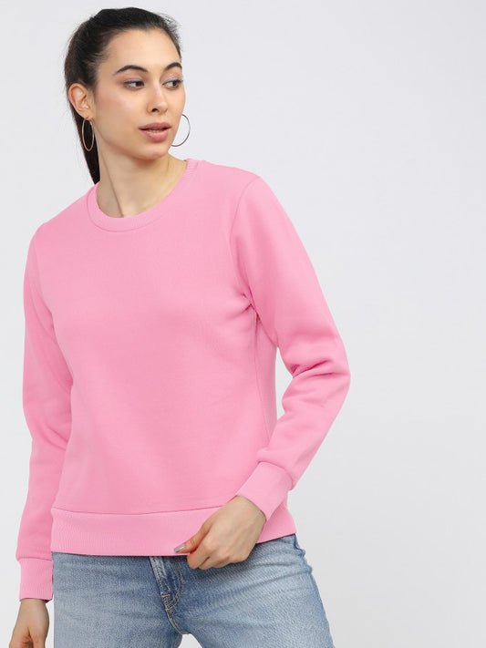 Pink Plain Sweat Shirt for Women