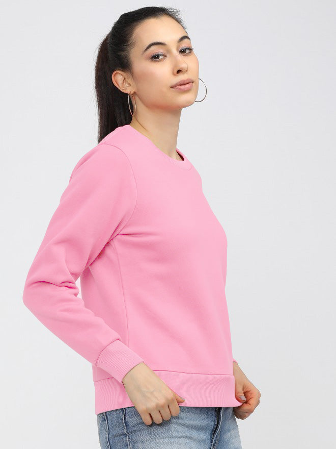 Pink Plain Sweat Shirt for Women