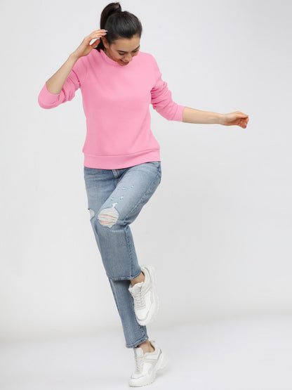 Pink Plain Sweat Shirt for Women