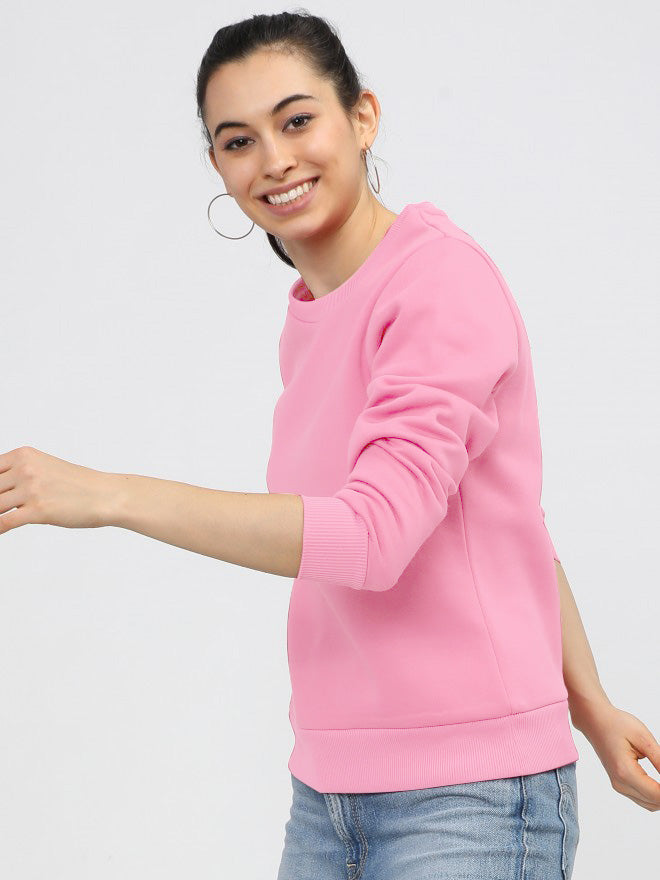 Pink Plain Sweat Shirt for Women