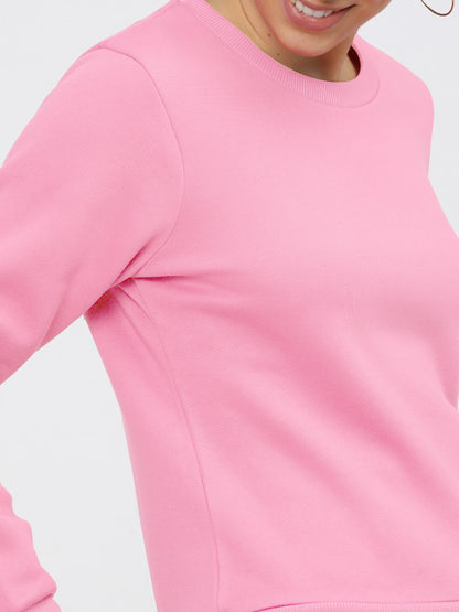 Pink Plain Sweat Shirt for Women