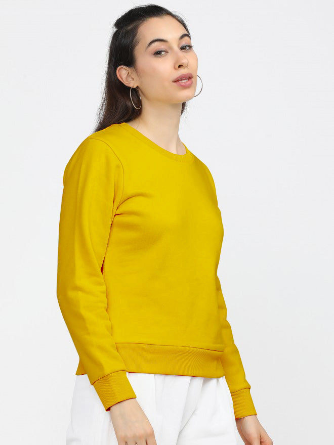 Yellow Plain Sweat Shirt for Women