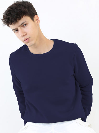 Blue Woolen Solid Sweatshirt