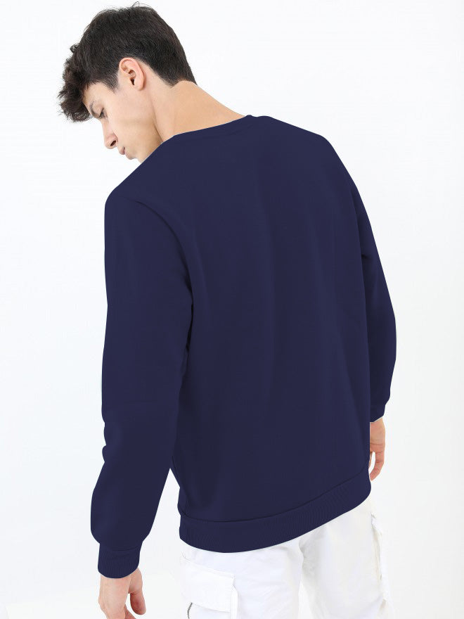 Blue Woolen Solid Sweatshirt