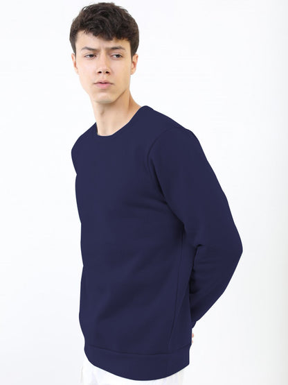 Blue Woolen Solid Sweatshirt