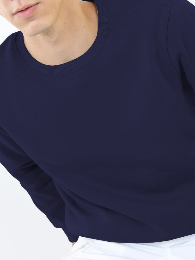 Blue Woolen Solid Sweatshirt