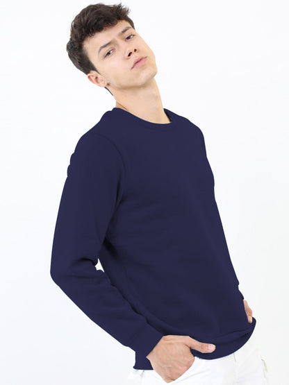 Blue Woolen Solid Sweatshirt