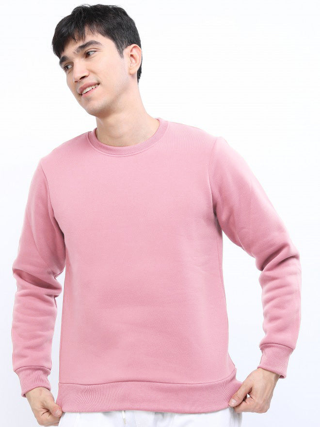 Pink Woolen Solid Sweatshirt