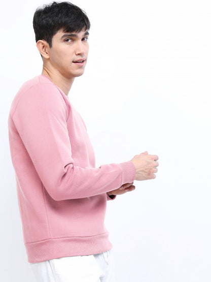 Pink Woolen Solid Sweatshirt