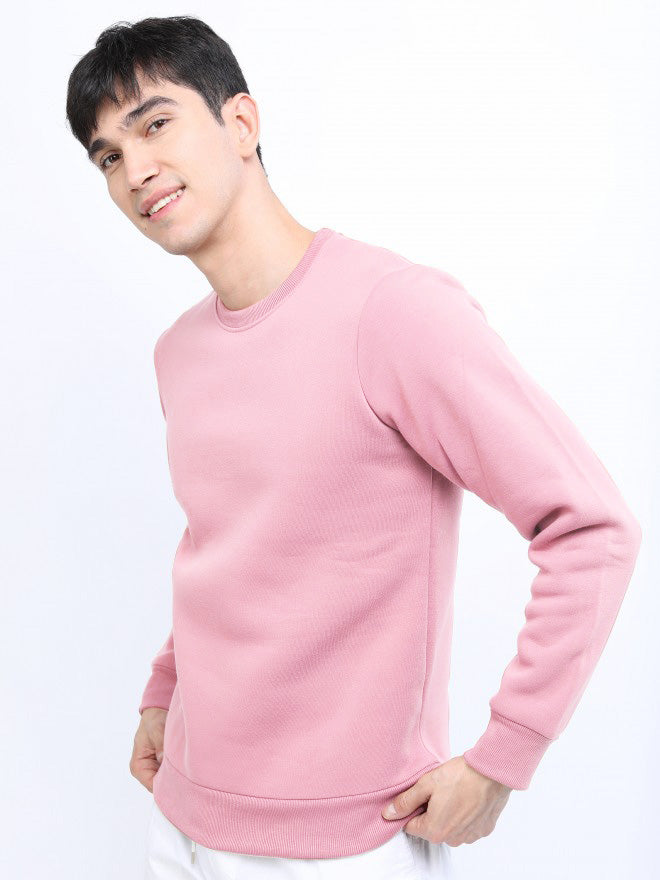 Pink Woolen Solid Sweatshirt