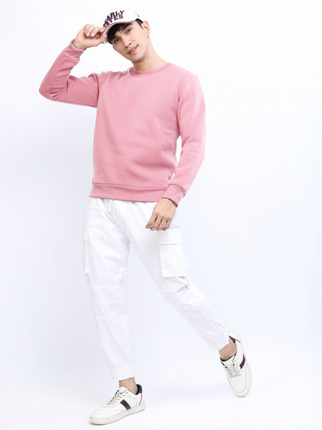 Pink Woolen Solid Sweatshirt