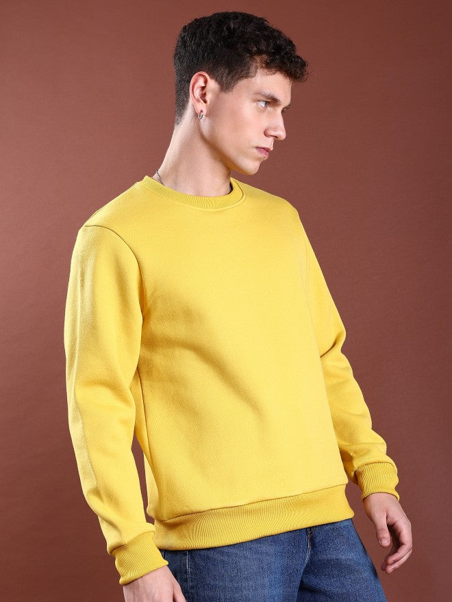 Yellow Woolen Solid Sweatshirt