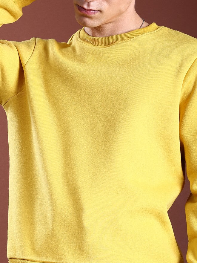 Yellow Woolen Solid Sweatshirt