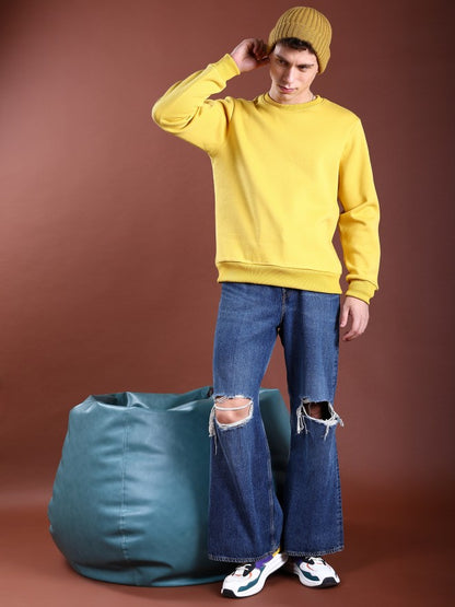 Yellow Woolen Solid Sweatshirt