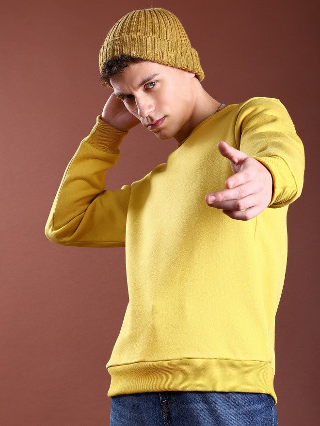 Yellow Woolen Solid Sweatshirt