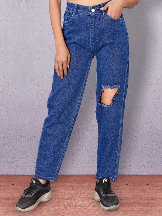 Women Denim Mom Fit Funky Jeans