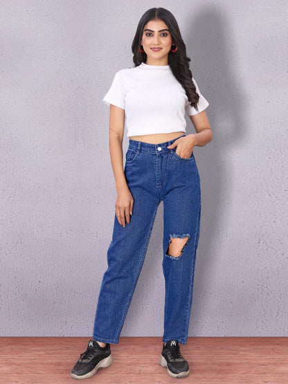 Women Denim Mom Fit Funky Jeans