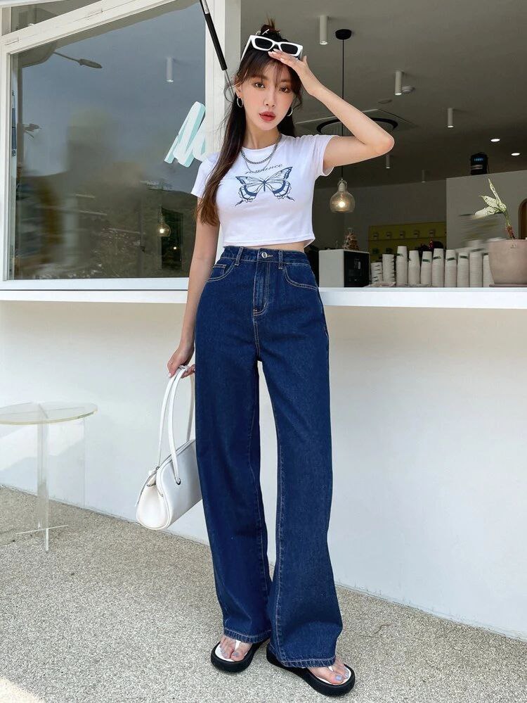 Dark Blue Denim Loose Fit Jeans