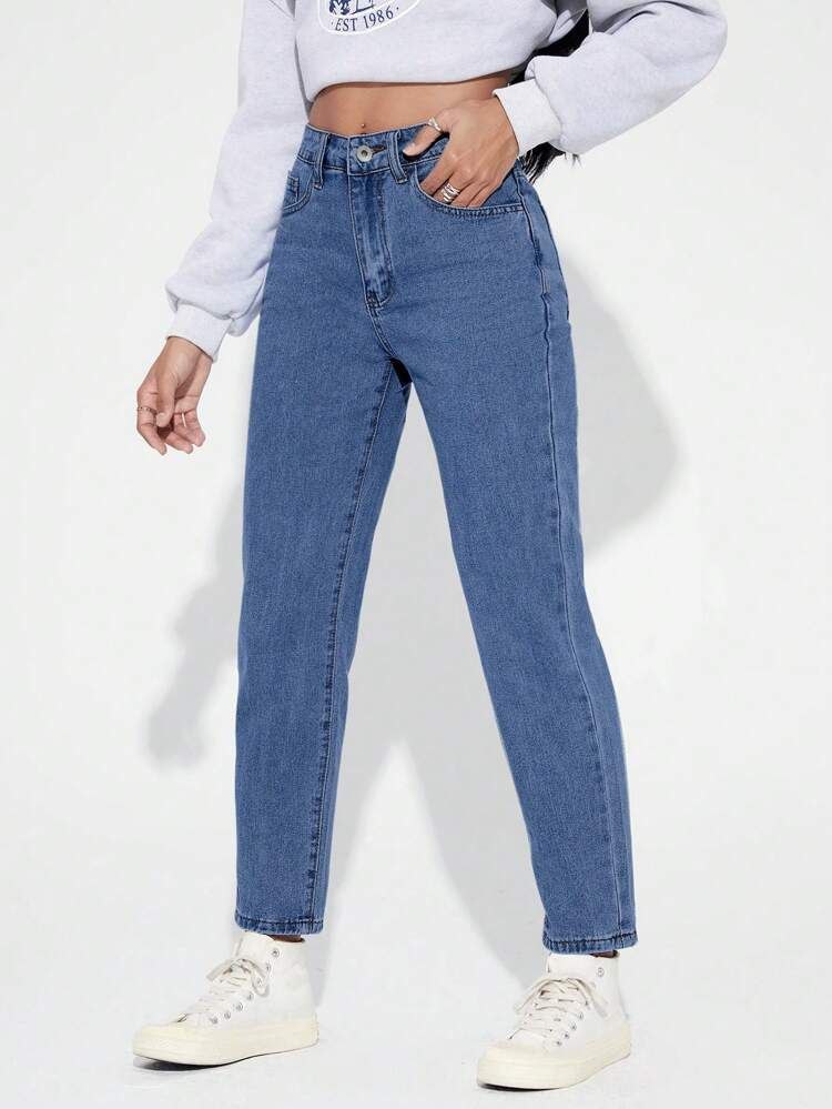 Stone Blue Denim Mom Fit Jeans