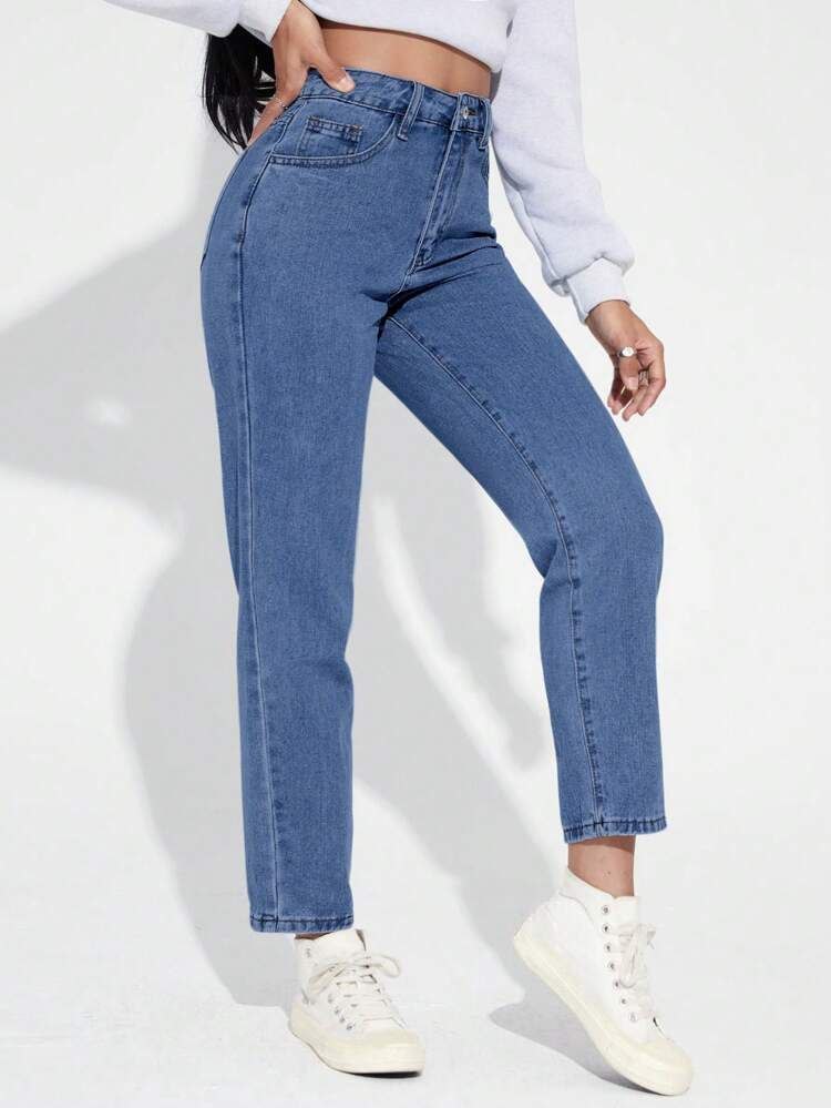 Stone Blue Denim Mom Fit Jeans