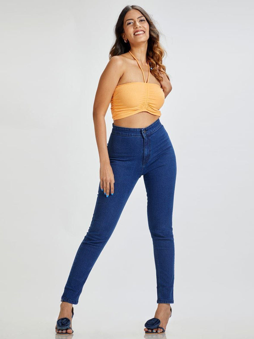 Dark Blue Denim High Waist Jeans