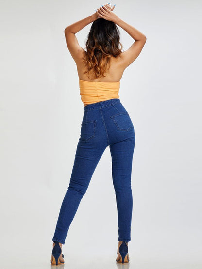 Dark Blue Denim High Waist Jeans