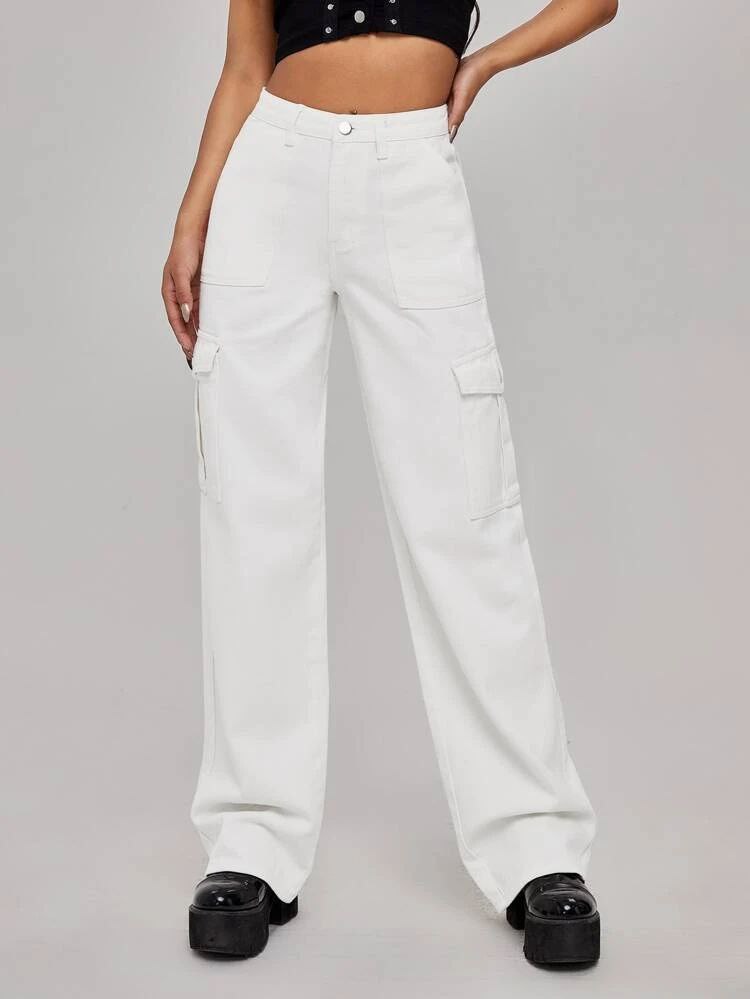 White Denim Cargo Falep 6 Pocket Jeans