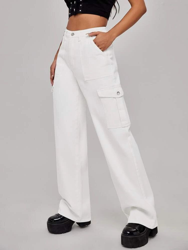 White Denim Cargo Falep 6 Pocket Jeans