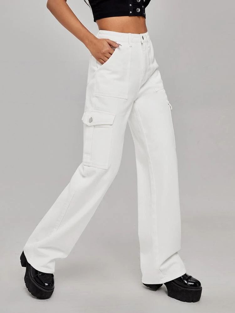 White Denim Cargo Falep 6 Pocket Jeans