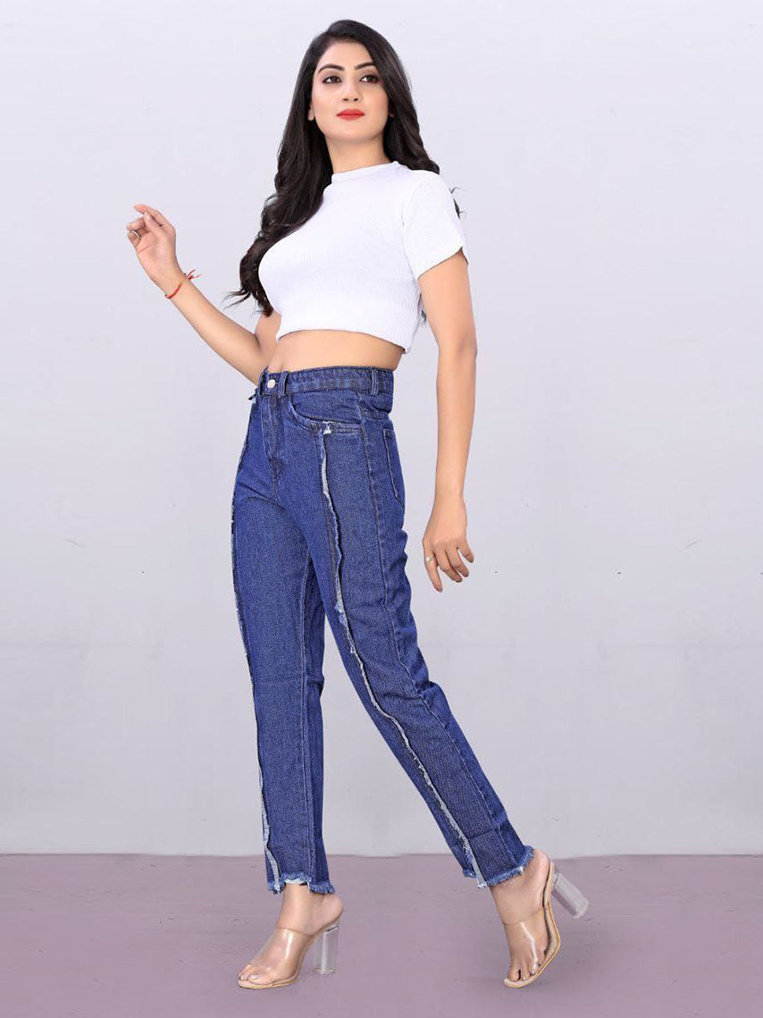 Dark Blue Denim Mom Fit Funky Jeans