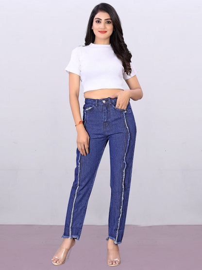 Dark Blue Denim Mom Fit Funky Jeans