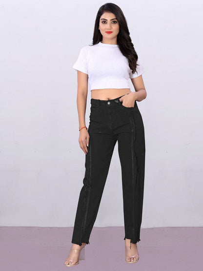 Black Denim Mom Fit Funky Jeans