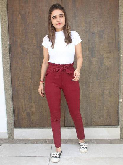 Maroon Denim Stretchable Raffle Jeans