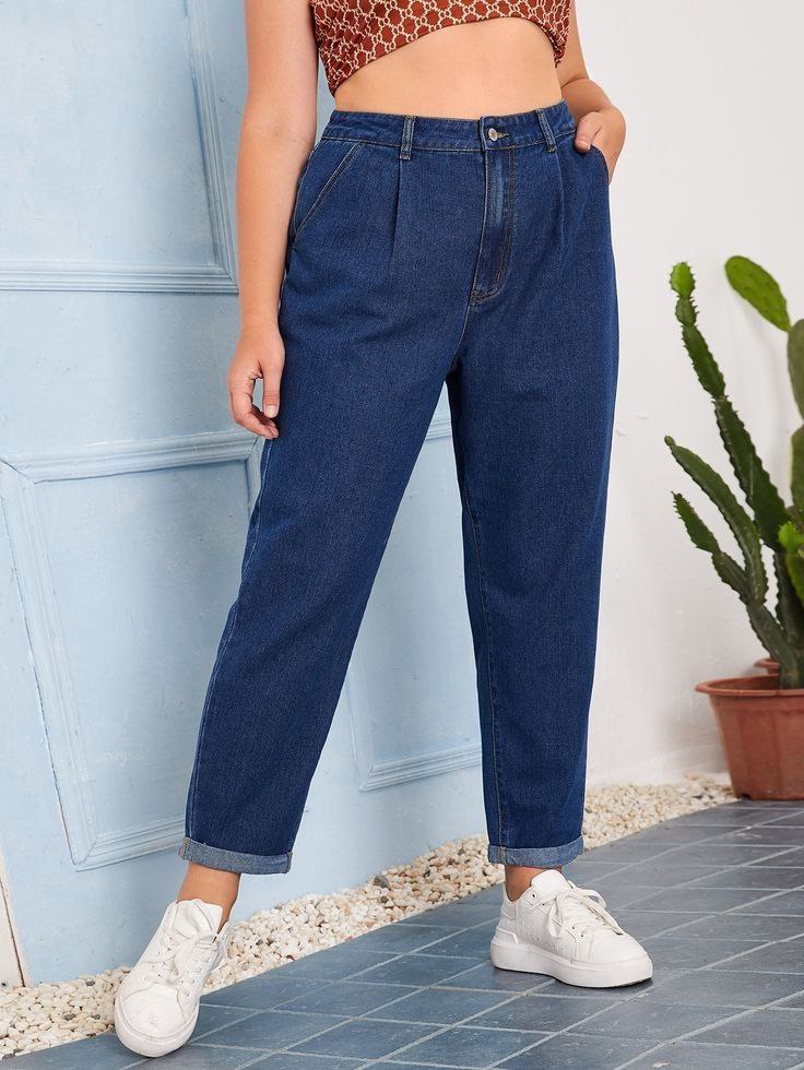 Dark Blue Denim Mom Fit Jeans