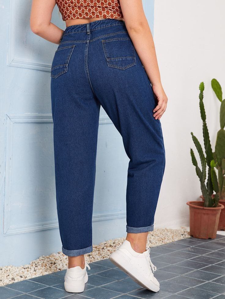 Dark Blue Denim Mom Fit Jeans