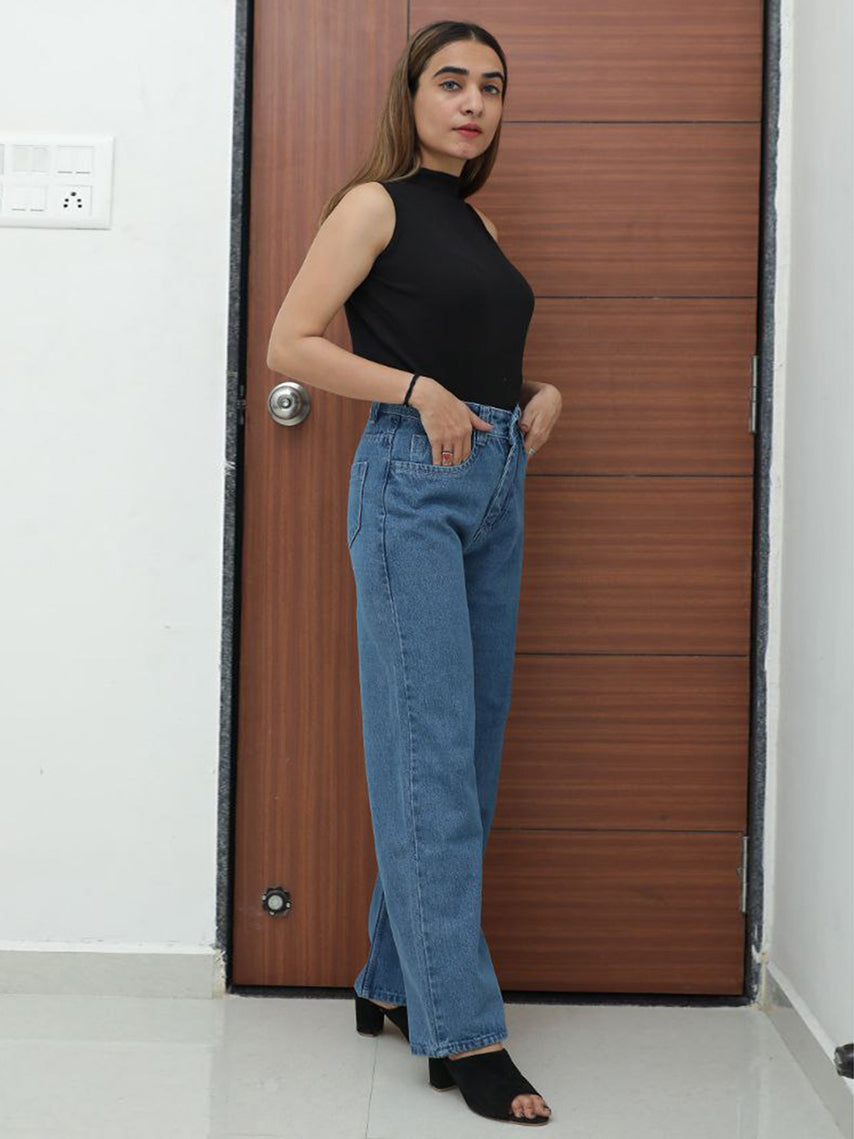 Stone Blue Denim Wide Leg Jeans