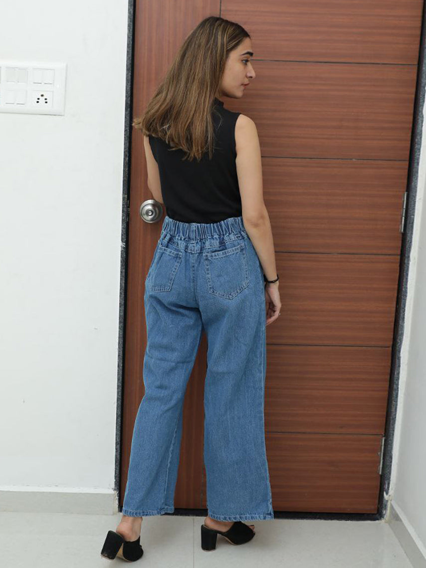 Stone Blue Denim Wide Leg Jeans