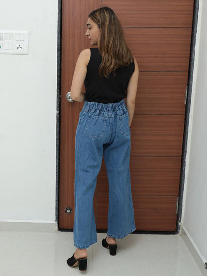 Stone Blue Denim Wide Leg Jeans