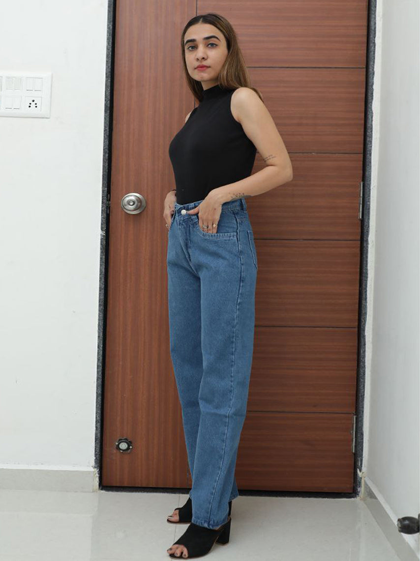 Stone Blue Denim Wide Leg Jeans