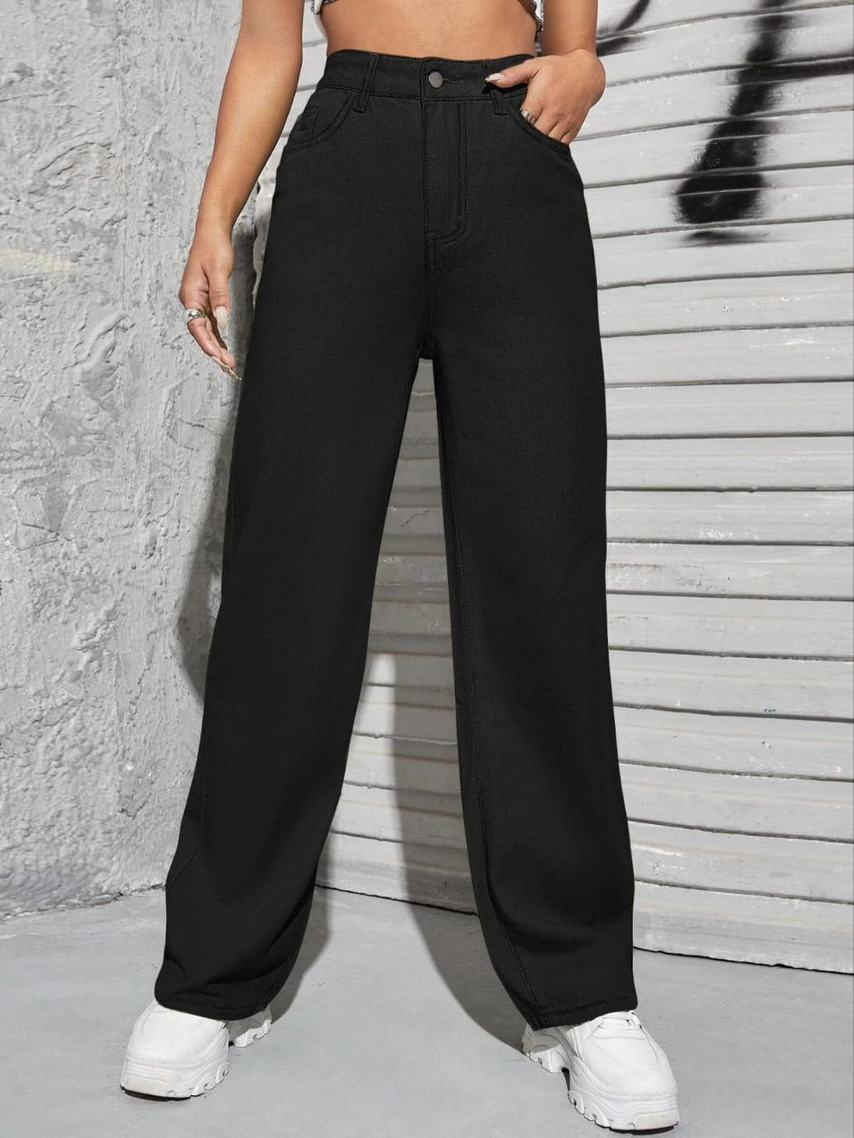 Black Denim Wide Leg Jeans