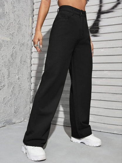 Black Denim Wide Leg Jeans