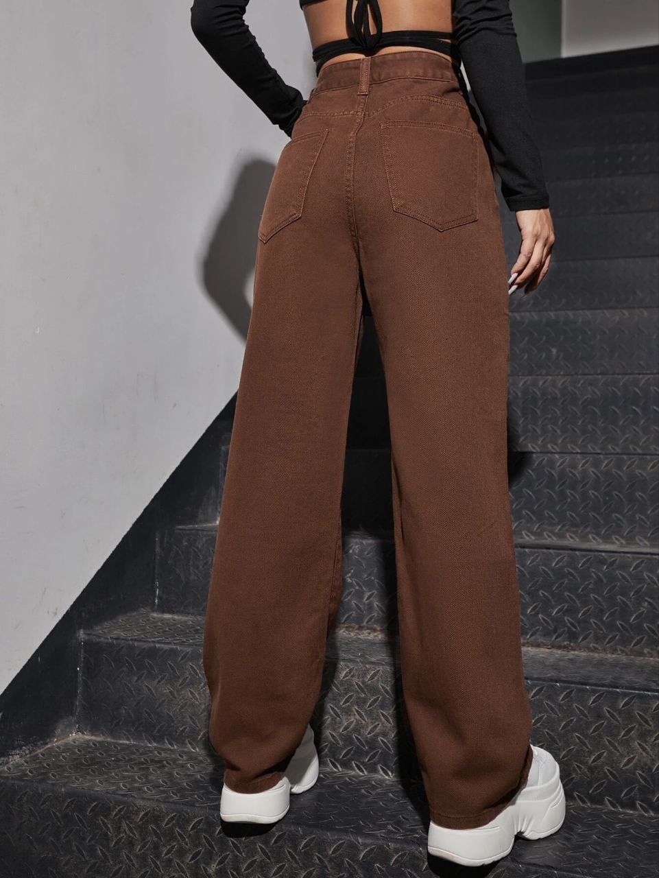 Brown Denim Wide Leg Jeans