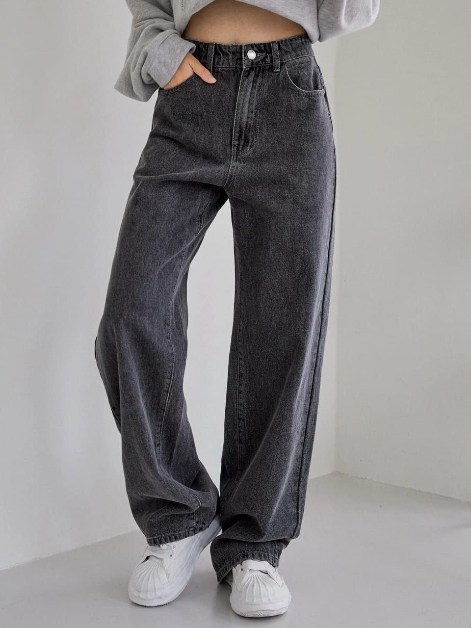 Charcol Black Denim Wide Leg Jeans